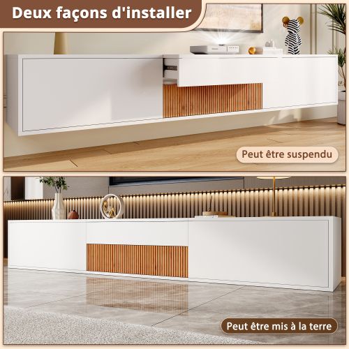 Meuble TV Moderne 180x34x30 Cm-meuble TV Bas-compatible Avec Un Projecteur-design Unique-blanc