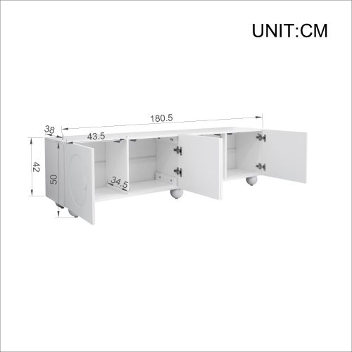 Meuble TV Moderne 180,5x38x50 Cm-meuble TV Bas-meubles De Salon-espace De Rangement-blanc