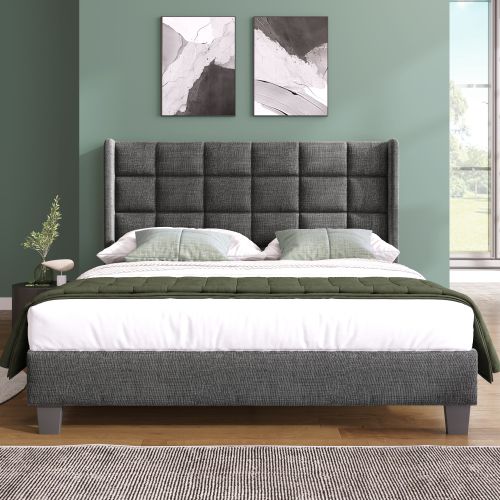 Lit Rembourré-lit Double 140x200cm-lit Enfant-lit Pour Ado-en Lin-gris