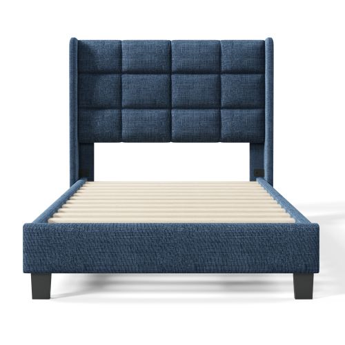 Lit Rembourré-lit Double 90x200cm-lit Enfant-lit Pour Ado-en Lin-bleu