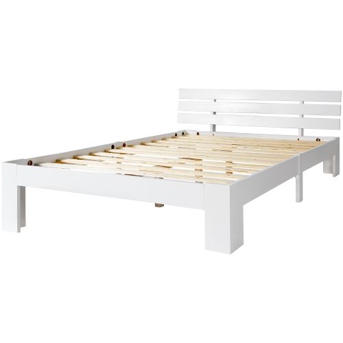 Lit Double 140x200cm-lit Adulte Avec Sommier à Lattes-en Bois Massif-blanc