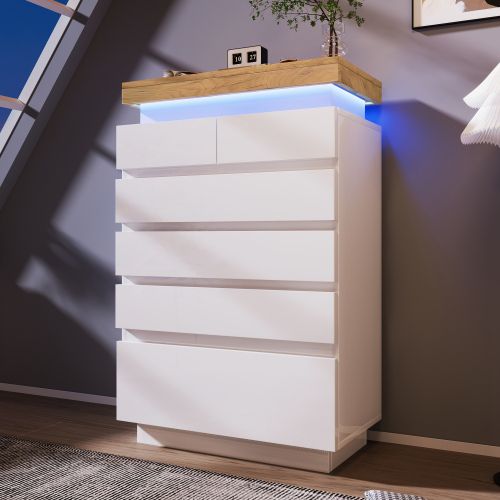 Commode à 6 Tiroirs-buffet Laqué Brillant-éclairage LED -115 X 73 X 39 Cm-blanc