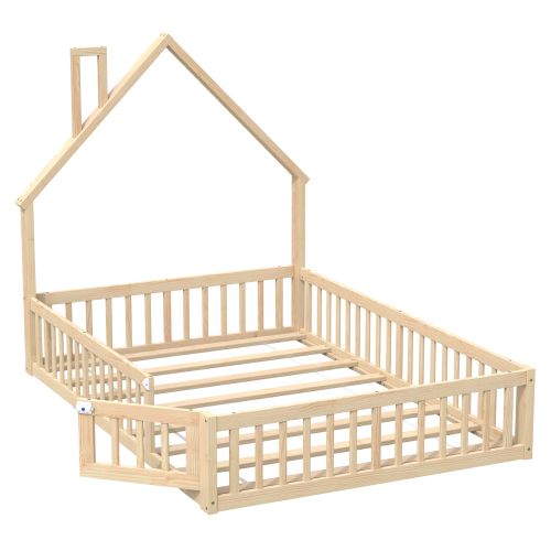 Lit Enfant 140x190 Cm-lit Cabane En Bois Massif-en Pin-avec Sommier à Lattes-naturel