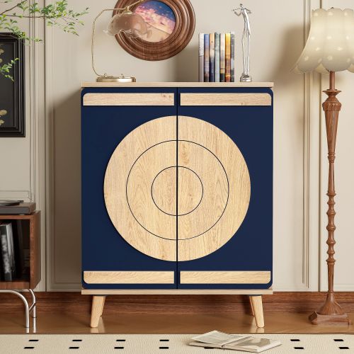 Meuble à Chaussures-avec Portes Rondes Et Géométriques-jusqu'à 12 Paires-en Bois-bleu