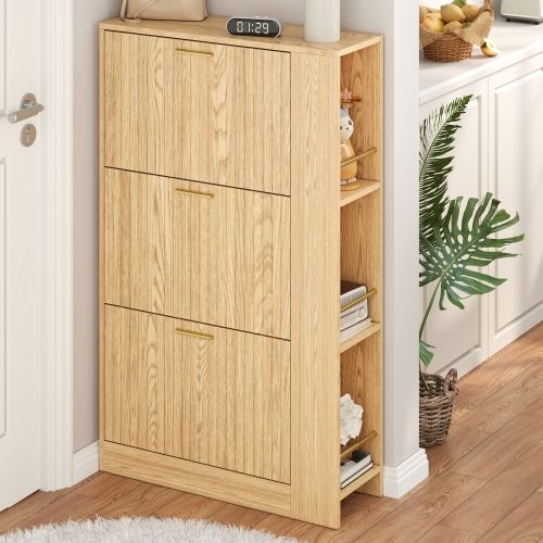 Meuble à Chaussures-ultra-étroit 23,5cm-pour Une Entrée/un Hall-jusqu'à 12 Paires-en Bois-naturel