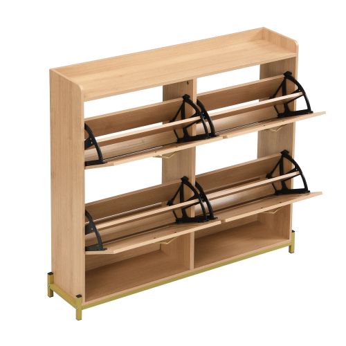 Meuble à Chaussures Avec 4 Volets-extra-fin 24 Cm- En Bois-jusqu'à 20 Paires-naturel