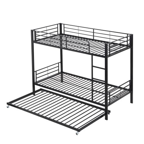 Lit Superposé Avec Lit Gigogne 90x200 Cm-quatre Barrières De Sécurité-en Fer Forgé-noir