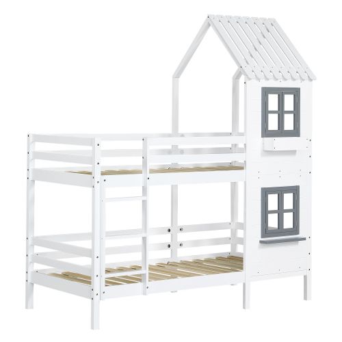 Lit Superposé 90x200 Cm- Lit Cabane-lit Enfant Avec Protection Antichute Et Barrière-en Pin-blanc