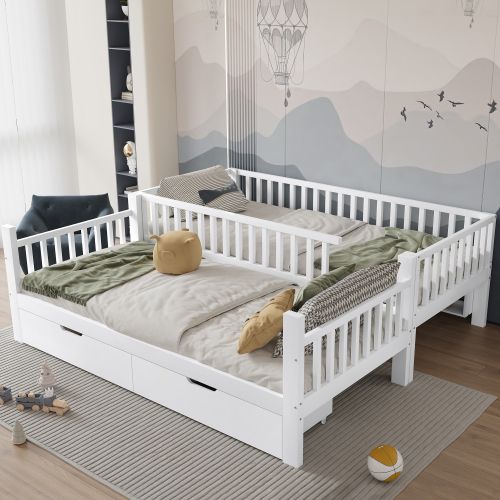 Lit Superposé 90x200 Cm-lit Enfant Avec Échelle- Barrière De Sécurité--en Bois Massif-blanc