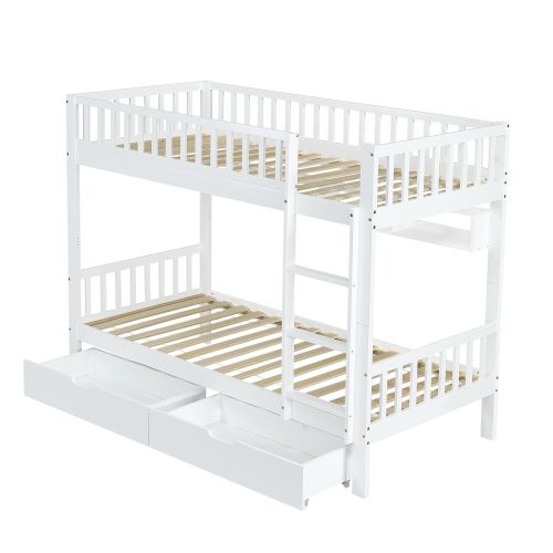 Lit Superposé 90x200 Cm-lit Enfant Avec Échelle- Barrière De Sécurité--en Bois Massif-blanc