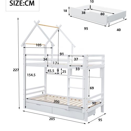 Lit Superposé 90x200 Cm-avec Échelle-lit Enfant Avec Barrière De Sécurité-en Bois Massif-Blanc