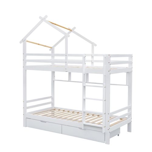 Lit Superposé 90x200 Cm-avec Échelle-lit Enfant Avec Barrière De Sécurité-en Bois Massif-Blanc