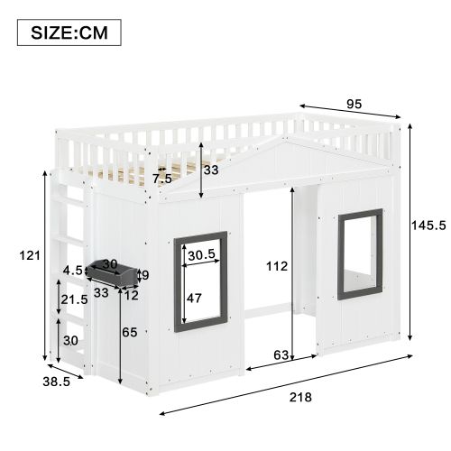Lit Mezzanine Cabane 90 X 200 Cm-barrière Anti-chute Et Rambarde-lit Enfant-en Bois Massif- Blanc