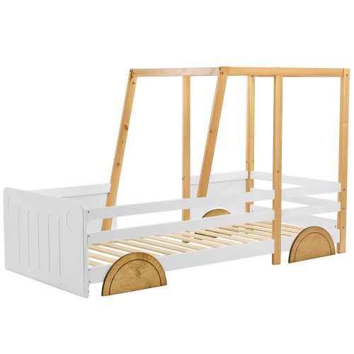 Lit Enfant 90x200cm-cadre En Pin-construction Robuste-design Ludique-blanc + Naturel