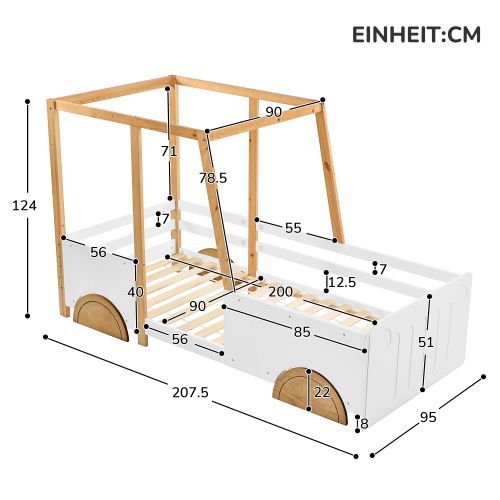 Lit Enfant 90x200cm-cadre En Pin-construction Robuste-design Ludique-blanc + Naturel