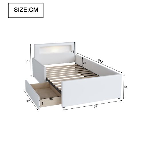 Lit Enfant 90 X 200 Cm-avec USB/veilleuse-rebords Latéraux Pour Plus De Sécurité-lit Simple-blanc