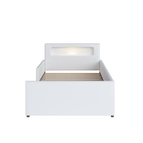 Lit Enfant 90 X 200 Cm-avec USB/veilleuse-rebords Latéraux Pour Plus De Sécurité-lit Simple-blanc