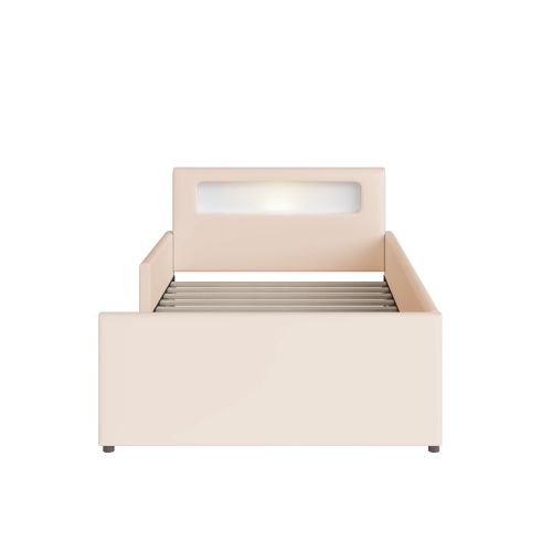Lit Enfant 90 X 200 Cm-avec USB/veilleuse-rebords Latéraux Pour Plus De Sécurité-lit Simple-beige