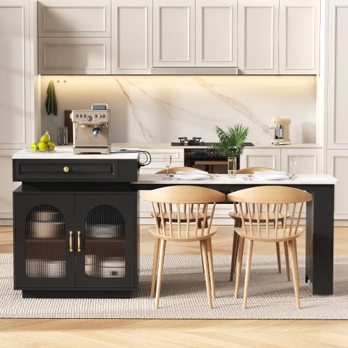 Îlot De Cuisine Sur Roulettes-table à Manger Extensible-led-table De Bar-pour La Cuisine-noir