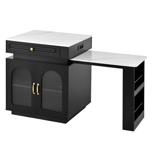 Îlot De Cuisine Sur Roulettes-table à Manger Extensible-led-table De Bar-pour La Cuisine-noir