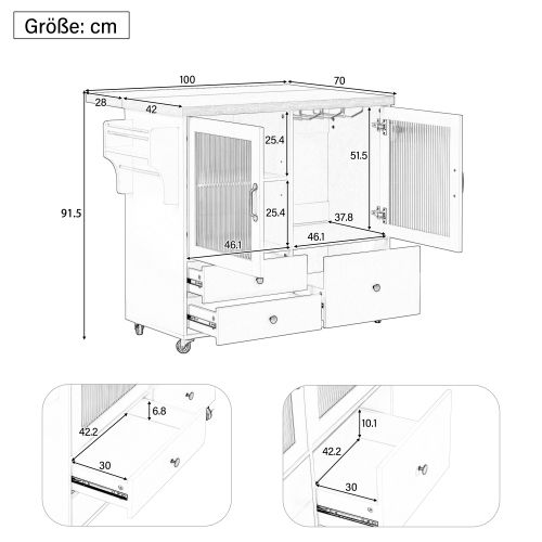 Îlot De Cuisine Mobile-table à Manger Extensible-desserte De Cuisine Avec Porte-verres à Vin-blanc