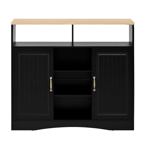 Îlot De Cuisine-coin Repas Extensible Avec Chaises-buffet Avec Grand Espace De Rangement-noir