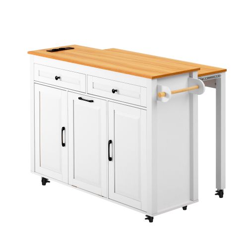 Îlot De Cuisine-table Extensible Avec Plan De Travail-idéal Pour La Salle à Manger-blanc