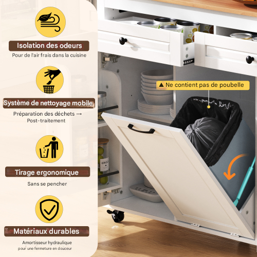 Îlot De Cuisine-table Extensible Avec Plan De Travail-idéal Pour La Salle à Manger-blanc