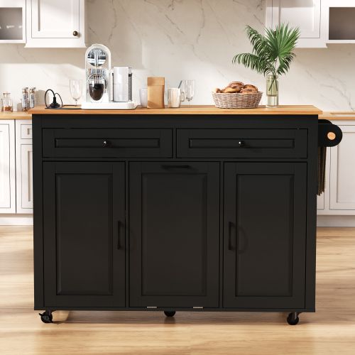 Îlot De Cuisine-table Extensible Avec Plan De Travail-idéal Pour La Salle à Manger-noir