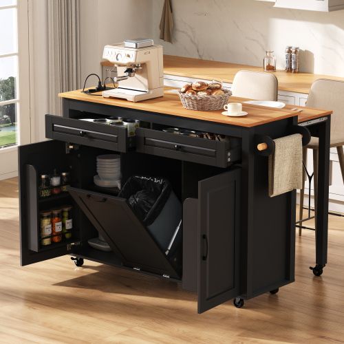 Îlot De Cuisine-table Extensible Avec Plan De Travail-idéal Pour La Salle à Manger-noir