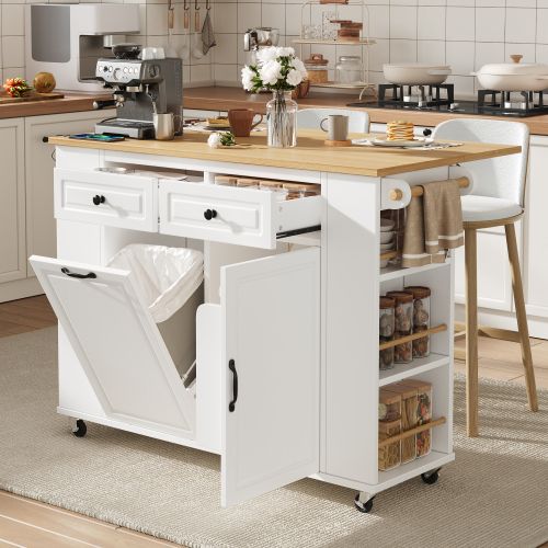 Îlot De Cuisine-table à Manger Extensible-serviettes, Desserte Mobile-idéal Pour La Cuisine-blanc