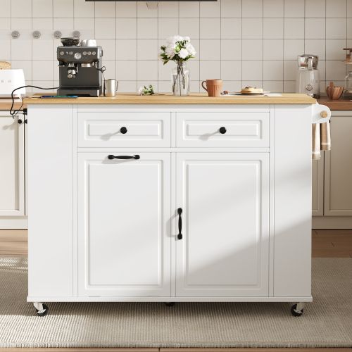 Îlot De Cuisine-table à Manger Extensible-serviettes, Desserte Mobile-idéal Pour La Cuisine-blanc