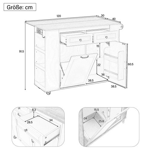 Îlot De Cuisine-table à Manger Extensible-serviettes, Desserte Mobile-idéal Pour La Cuisine-blanc