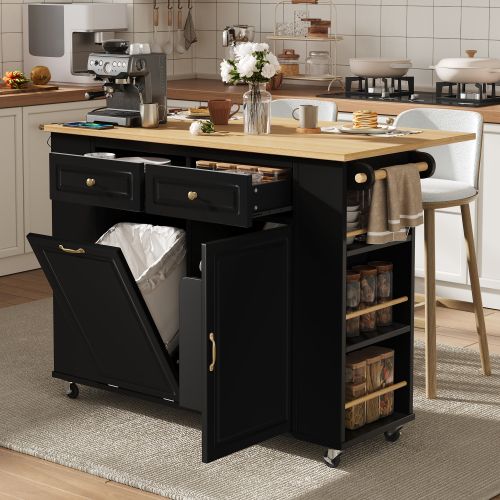 Îlot De Cuisine-table à Manger Extensible-serviettes, Desserte Mobile-idéal Pour La Cuisine-noir