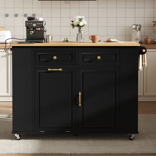 Îlot De Cuisine-table à Manger Extensible-serviettes, Desserte Mobile-idéal Pour La Cuisine-noir