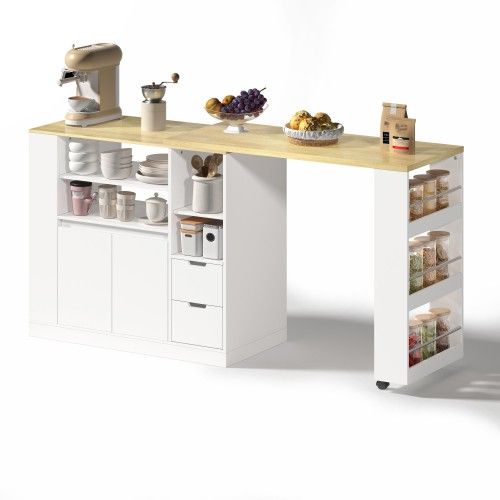 Îlot De Cuisine-avec Plan De Travail Extensible-coin Café-table à Manger Extensible-blanc
