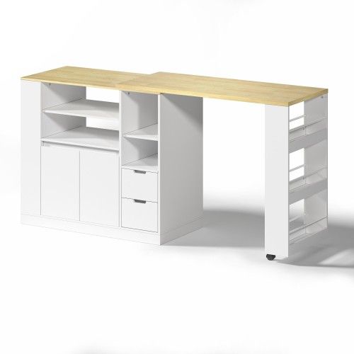 Îlot De Cuisine-avec Plan De Travail Extensible-coin Café-table à Manger Extensible-blanc