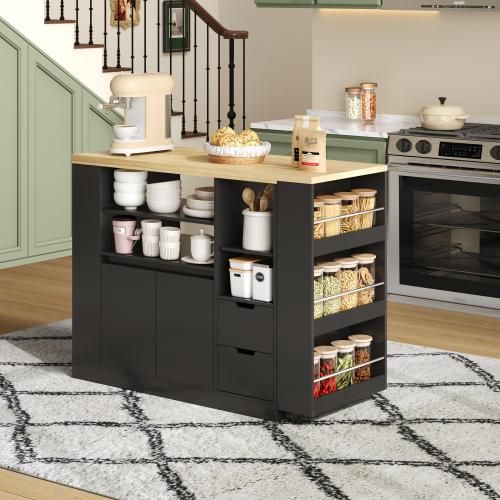 Îlot De Cuisine-avec Plan De Travail Extensible-coin Café-table à Manger Extensible-noir