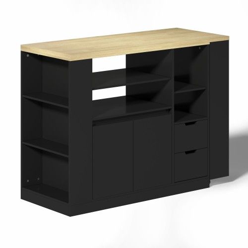 Îlot De Cuisine-avec Plan De Travail Extensible-coin Café-table à Manger Extensible-noir
