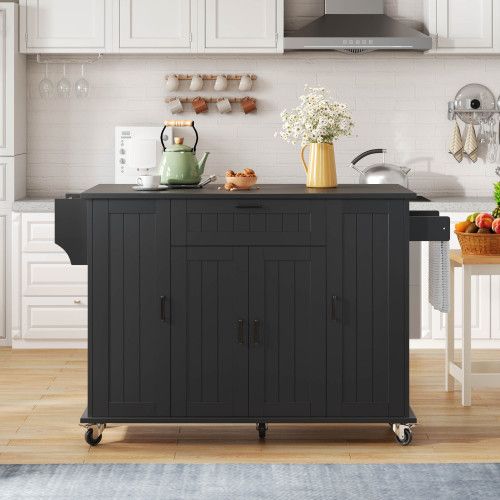 Îlot De Cuisine-desserte-meuble De Cuisine à 4 Portes Et 1 Tiroir-noir