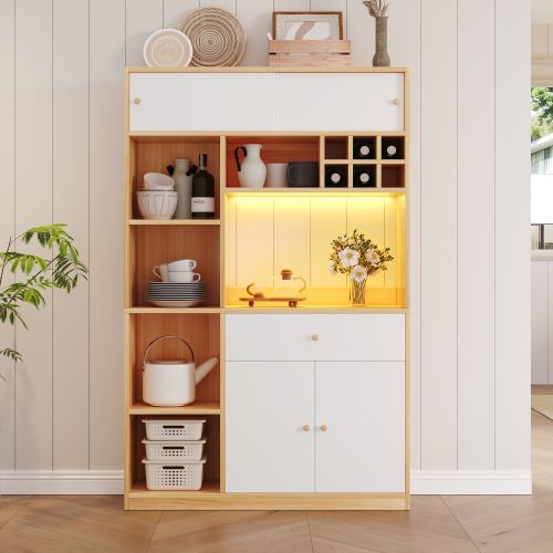 Meuble De Cuisine-buffet 115×35×180cm - LED -1 Tiroir,3 Portes - Naturel