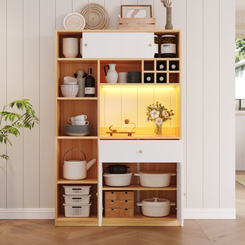 Meuble De Cuisine-buffet 115×35×180cm - LED -1 Tiroir,3 Portes - Naturel