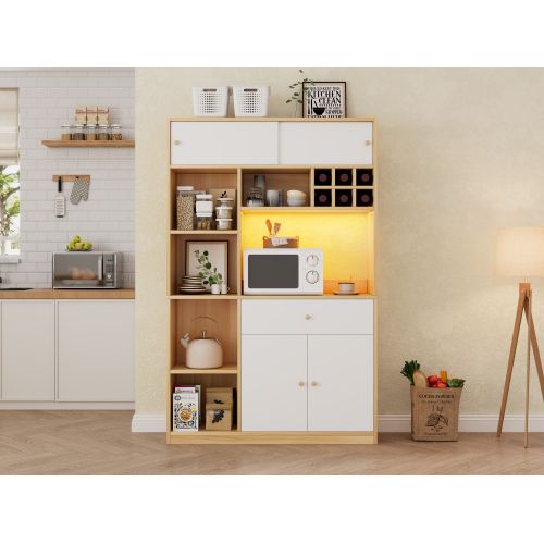 Meuble De Cuisine-buffet 115×35×180cm - LED -1 Tiroir,3 Portes - Naturel