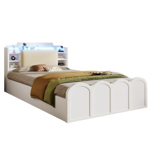 Lit Double 90 X 200 Cm-avec Port USB Type-c-led-lit à Panneaux-hydraulique-blanc