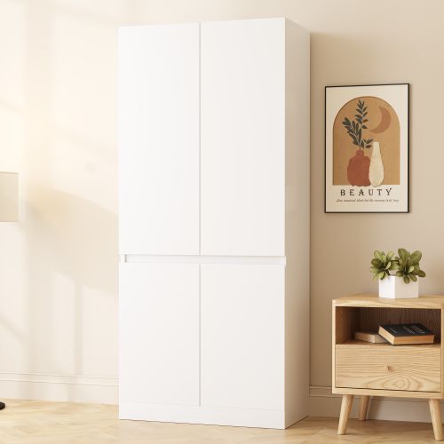 Armoire 70 × 40 × 170 Cm-modèle à Double Porte Avec Grands Compartiments De Rangement-blanc