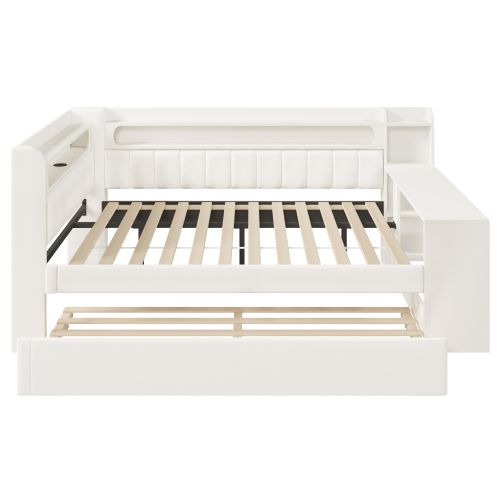 Lit Gigogne 140x200 Cm-avec Ports USB Et Ceinture LED-canapé-lit Et Bureau-rose