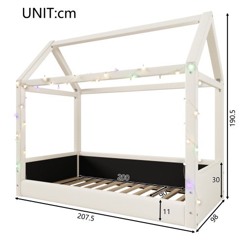 Lit Cabane-lit Enfant 90 X 200 Cm-avec Bandes Lumineuses LED-en Bois-beige