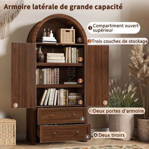 Armoire 180cm-buffet En Osier-à 2 Tiroir-buffet Vintage-meuble De Rangement En Rotin-noyer