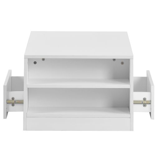 Table Basse Laquée Brillante-meuble De Salon Avec 2 Tiroirs Et 2 Étagères-table D'appoint-blanc