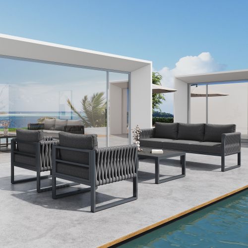 Ensemble De Meubles De Jardin-salon De Jardin 5 Places-structure Métallique Antirouille-gris
